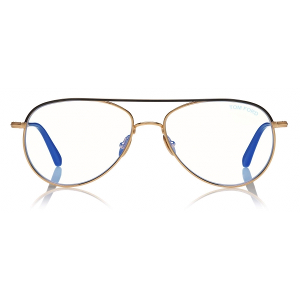 Tom Ford FT5693-B 028 Eyeglasses Shiny Rose Gold Blue Block Unisex Pilot  