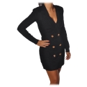 Elisabetta Franchi - Double-Breasted Dress with Gold Metal Buttons - Black - Dress - Made in Italy - Luxury Exclusive Collection