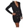 Elisabetta Franchi - Abito Doppiopetto con Bottoni Oro - Nero - Abito - Made in Italy - Luxury Exclusive Collection