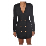 Elisabetta Franchi - Double-Breasted Dress with Gold Metal Buttons - Black - Dress - Made in Italy - Luxury Exclusive Collection