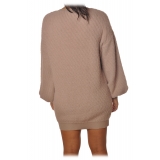 Elisabetta Franchi - Oversized Knit Dress with Gold Detail - Beige - Dress - Made in Italy - Luxury Exclusive Collection