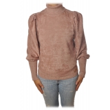 Elisabetta Franchi - High-Neck Sweater in Chenille - Mauve - Pullover - Made in Italy - Luxury Exclusive Collection