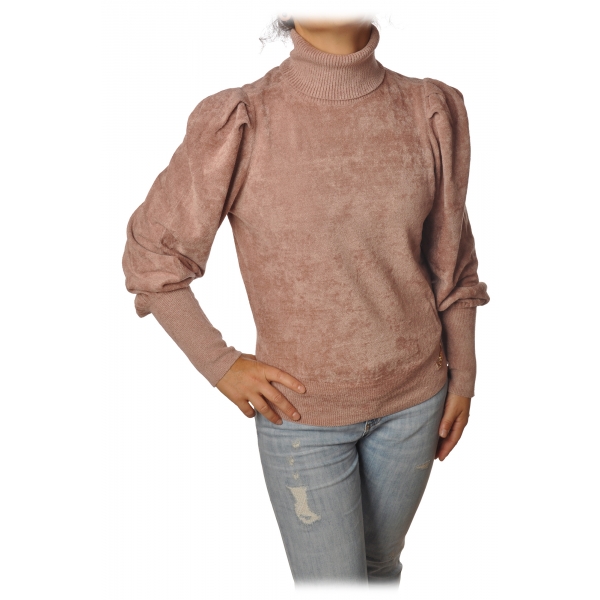 Elisabetta Franchi - High-Neck Sweater in Chenille - Mauve - Pullover - Made in Italy - Luxury Exclusive Collection