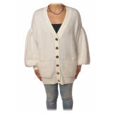 Elisabetta Franchi - Oversized Cardigan with Gold Buttons - Ivory - Pullover - Made in Italy - Luxury Exclusive Collection