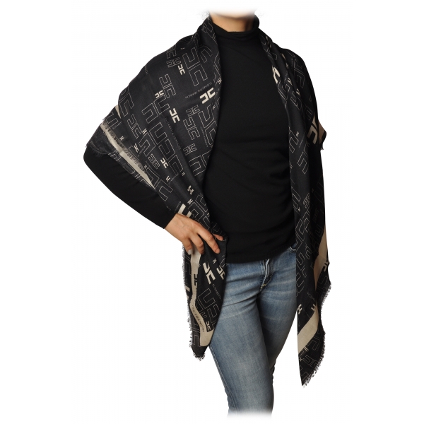 Elisabetta Franchi - Scarf in Logoed Pattern - Black - Scarf - Made in Italy - Luxury Exclusive Collection