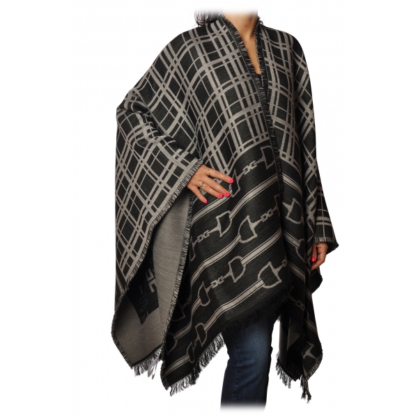 Elisabetta Franchi - Pattern Cape - Black/Grey - Scarf - Made in Italy - Luxury Exclusive Collection