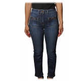 Elisabetta Franchi - Jeans Gamba Dritta con Tasche a Toppa - Blu - Pantaloni - Made in Italy - Luxury Exclusive Collection