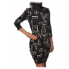 Elisabetta Franchi - Abito a Collo Alto in Fantasia Logata - Nero/Bianco - Abito - Made in Italy - Luxury Exclusive Collection