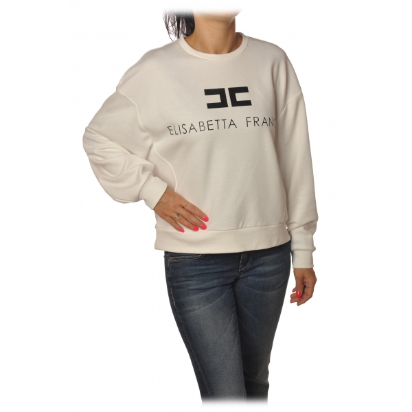 Elisabetta Franchi - Oversized Sweatshirt with Logo - Ivory - Sweatshirt - Made in Italy - Luxury Exclusive Collection