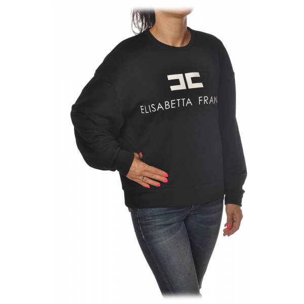 Elisabetta Franchi - Oversized Sweatshirt with Logo - Black - Sweatshirt - Made in Italy - Luxury Exclusive Collection