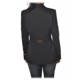 Elisabetta Franchi - Double-Breasted Screwed Jacket - Black - Jacket - Made in Italy - Luxury Exclusive Collection
