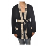 Elisabetta Franchi - Cardigan with Logoed Edges - Black - Pullover - Made in Italy - Luxury Exclusive Collection