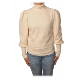 Elisabetta Franchi - High-Neck Sweater in Chenille - Ivory - Pullover - Made in Italy - Luxury Exclusive Collection