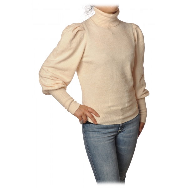 Elisabetta Franchi - High-Neck Sweater in Chenille - Ivory - Pullover - Made in Italy - Luxury Exclusive Collection