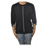 Elisabetta Franchi - Sweater with 3/4 Sleeves and Logoed Cuffs - Black - Pullover - Made in Italy - Luxury Exclusive Collection