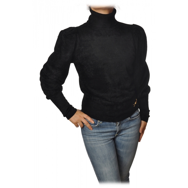 Elisabetta Franchi - High-Neck Sweater in Chenille - Black - Pullover - Made in Italy - Luxury Exclusive Collection