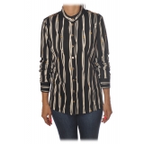 Elisabetta Franchi - Printed Shirt with Korean Collar - Black - Shirt - Made in Italy - Luxury Exclusive Collection
