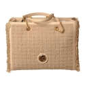 Elisabetta Franchi - Shopper Bag with Chain in Fabric - Champagne - Bag - Made in Italy - Luxury Exclusive Collection