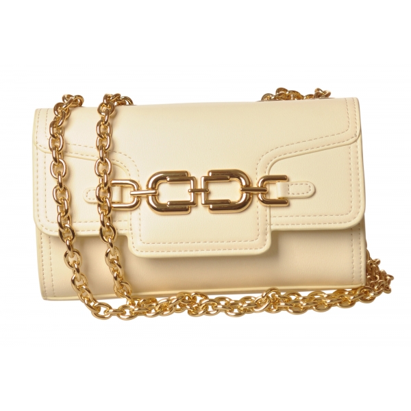 Elisabetta Franchi - Bag in Eco-Leather with Gold Chain and Logo - Butter - Bag - Made in Italy - Luxury Exclusive Collection