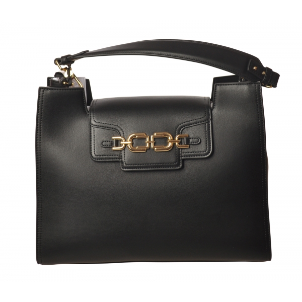 Elisabetta Franchi - Shoulder Bag in Eco-Leather with Gold Logo - Black - Bag - Made in Italy - Luxury Exclusive Collection