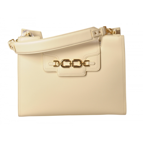 Elisabetta Franchi - Shoulder Bag in Eco-Leather with Gold Logo - Butter - Bag - Made in Italy - Luxury Exclusive Collection