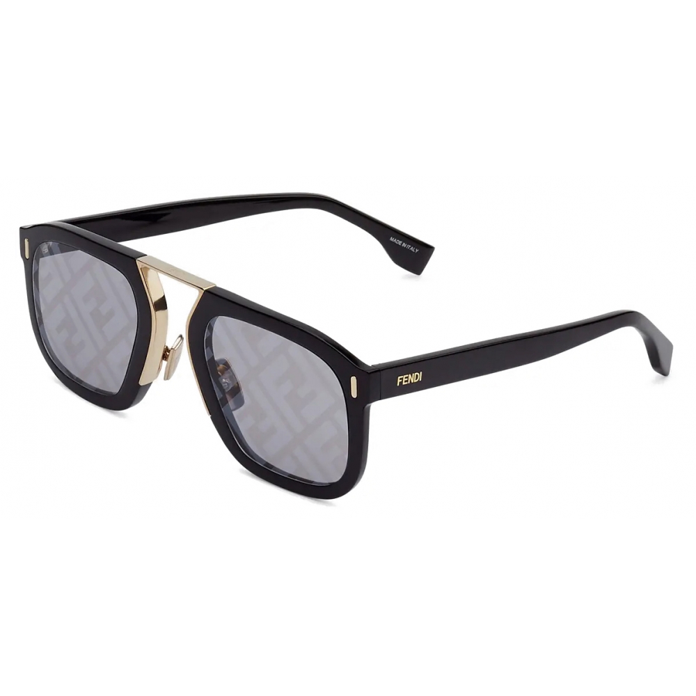 Acuia - Sunglasses FENDI - FF 0438/S Yellow/Gold 001 1 - These black  acetate sunglasses from are fitted with black lenses and offer a  rectangular shape - Sunglasses
