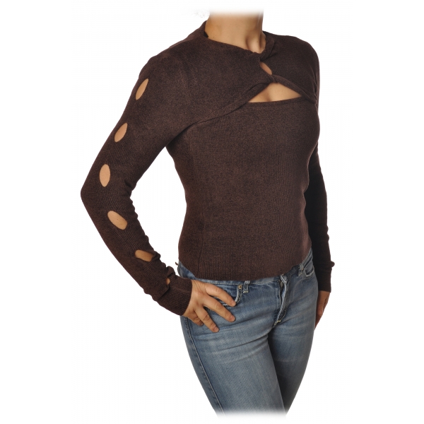 Pinko - Perforated Sweater Florida - Brown - Sweater - Made in Italy - Luxury Exclusive Collection