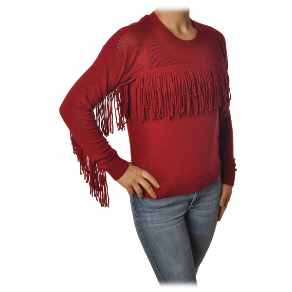 Pinko - Sweater Valgualnera with Fringes and Openwork - Red - Sweater - Made in Italy - Luxury Exclusive Collection