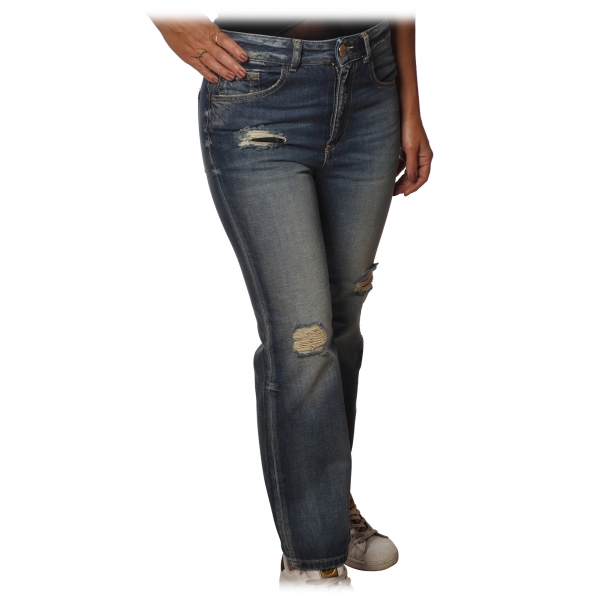 Pinko - Jeans Bootcut Brigitta con Strappi - Denim Medio - Pantalone - Made in Italy - Luxury Exclusive Collection