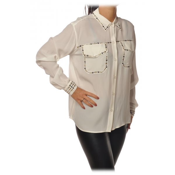 Pinko - Blouse Rilassato with Studs Details - White - Shirt - Made in Italy - Luxury Exclusive Collection