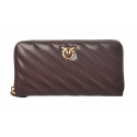 Pinko - Wallet Ryder v Quilt in Leather with Logo - Bordeaux - Bag - Made in Italy - Luxury Exclusive Collection