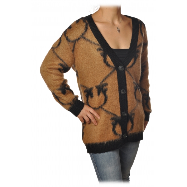 Pinko - Cardigan Adelphi in Logo Pattern - Black/Camel - Sweater - Made in Italy - Luxury Exclusive Collection