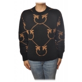Pinko - Sweater Abbey in Logo Pattern - Black/Camel - Sweater - Made in Italy - Luxury Exclusive Collection