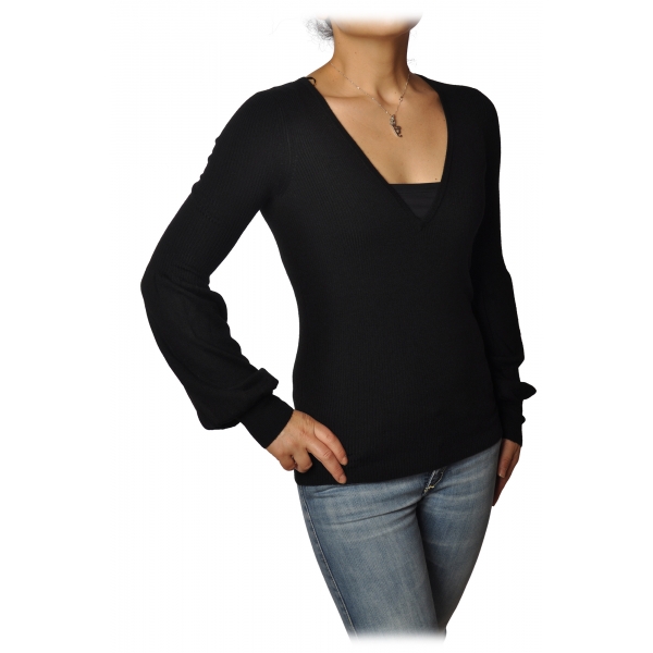 Pinko - Sweater Sassalloro in Ribbed Wool - Black - Sweater - Made in Italy - Luxury Exclusive Collection