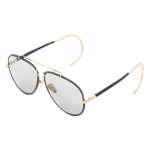 Chloé - Pilot Edith Woman's Sunglasses in Metal and Leather - Gold Black Grey - Chloé Eyewear
