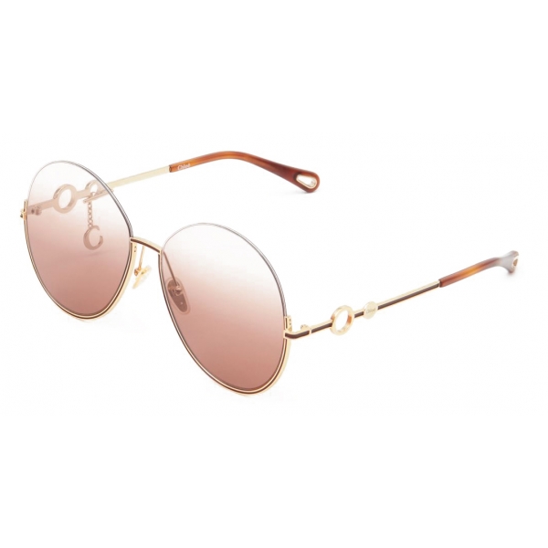 Chloé - Occhiali da Sole Rotondi Sofya in Metallo e Smalto - Oro Bordeaux Ruggine - Chloé Eyewear