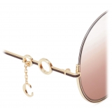 Chloé - Sofya Round Sunglasses in Metal and Enamel - Gold Burgundy Rust - Chloé Eyewear