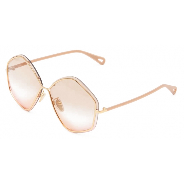 Chloé - Lahya Pentagonal Woman's Sunglasses in Metal and Silicone - Gold Peach Orange Pink - Chloé Eyewear