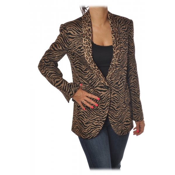 Pinko - Jacket Pragmatica1 in Animalier Pattern - Black/Brown - Jacket - Made in Italy - Luxury Exclusive Collection