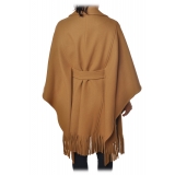 Pinko - Double-Breasted Coat Puerta Mantella with Fringes - Camel - Jacket - Made in Italy - Luxury Exclusive Collection