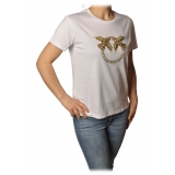 Pinko - T-shirt Quentin1 with Swallows Logo in Rhinestones - White - T-shirt - Made in Italy - Luxury Exclusive Collection