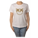 Pinko - T-shirt Quentin1 with Swallows Logo in Rhinestones - White - T-shirt - Made in Italy - Luxury Exclusive Collection