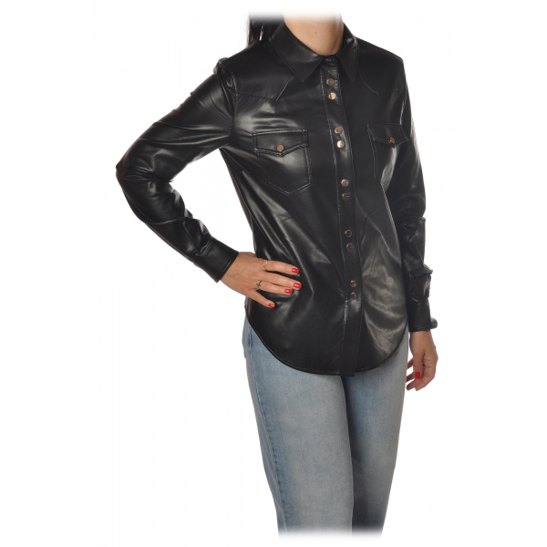 Pinko - Shirt Caroline6 in Faux Leather - Black - Shirt - Made in Italy - Luxury Exclusive Collection
