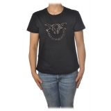 Pinko - T-shirt Quentin1 with Swallows Logo in Rhinestones - Black - T-shirt - Made in Italy - Luxury Exclusive Collection