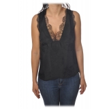 Pinko - Top Esagerato with Lace in Flower Pattern - Black - Top - Made in Italy - Luxury Exclusive Collection