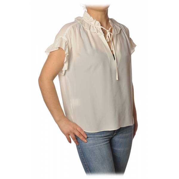 Pinko - Shirt Libero with Rouches - White - Shirts - Made in Italy - Luxury Exclusive Collection