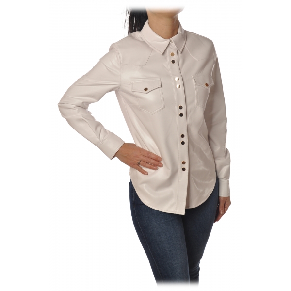 Pinko - Camicia Caroline6 in Ecopelle - Bianco - Camicie - Made in Italy - Luxury Exclusive Collection