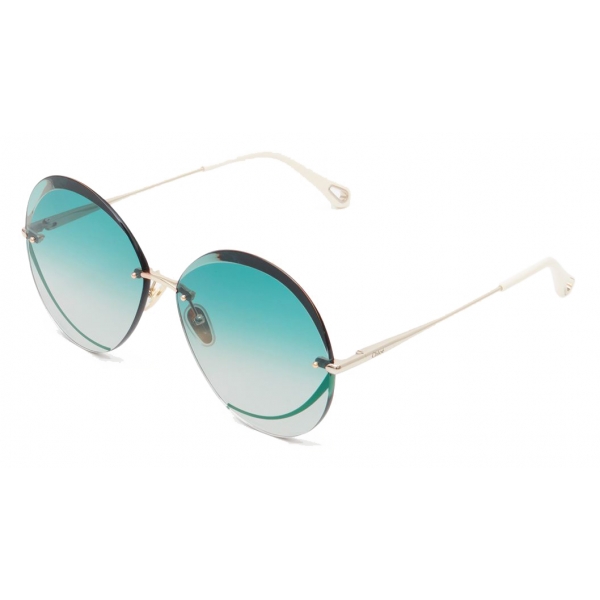 Chloé - Occhiali da Sole Rotondi Tayla in Metallo - Oro Verde Acqua - Chloé Eyewear