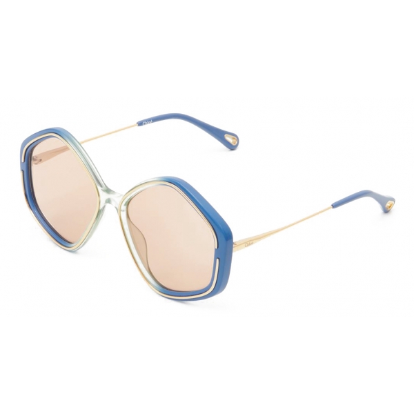 Chloé - Kheene Pentagonal Sunglasses for Women in a Bio-based Material & Metal - Gold Mint Brown - Chloé Eyewear