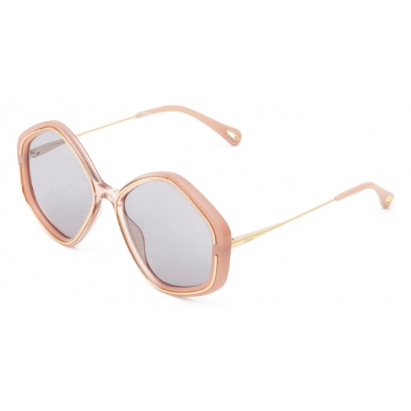 Chloé - Occhiali da Sole da Donna Pentagonali Kheene in Materiale di Origine Bio e Metallo - Oro Grigio Chiaro - Chloé Eyewear